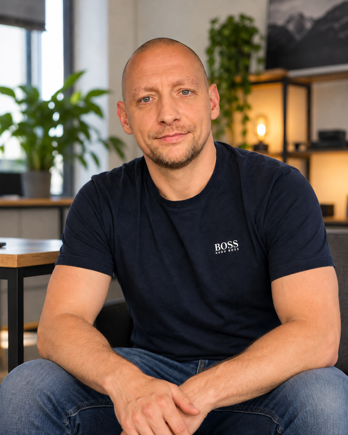 Martin Haenze, entspannt sitzend in einem modernen Homeoffice