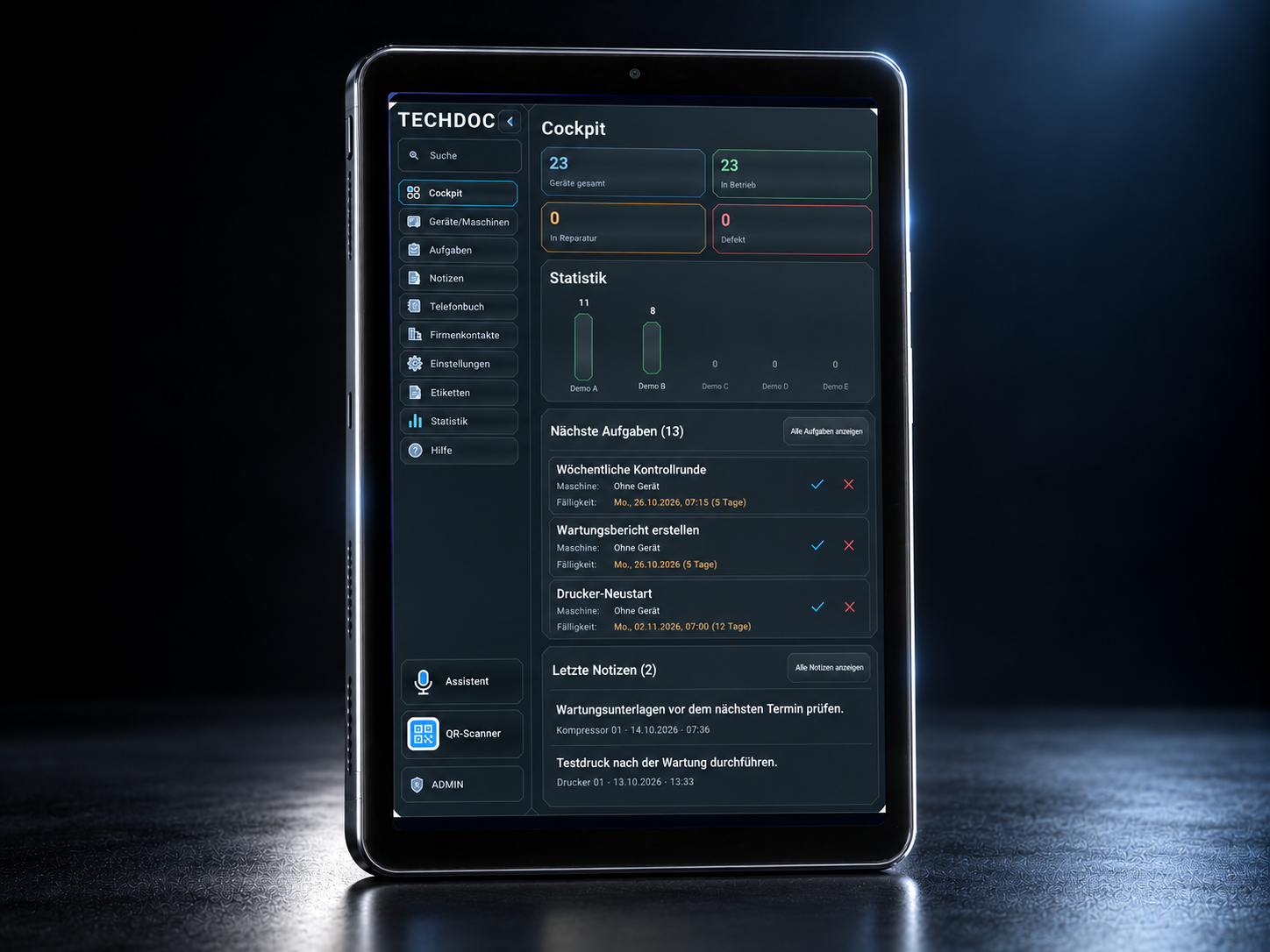 TECHDOC Cockpit auf einem Tablet